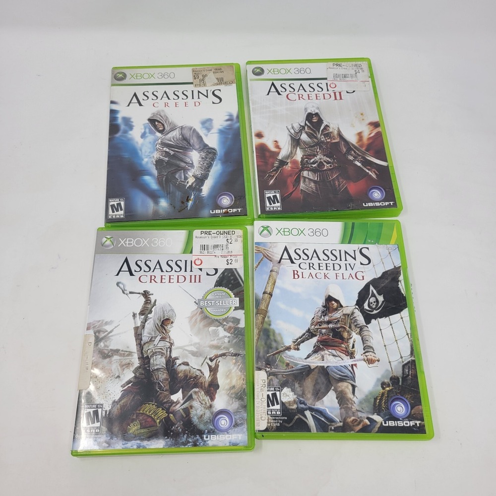 Xbox 360 Game Lot Bundle - Assassin's Creed 1, 2, 3, 4 - Black Flag Disc Missing
